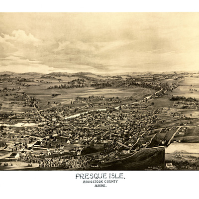 Presque isle, maine in 1894 - bird's eye view map, aerial, panorama, vintage, antique, reproduction, giclée, framable, fine art