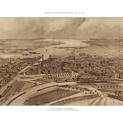 Providence, ri in 1896 - bird's eye view map, aerial map, panorama, vintage map, antique map, wall art, giclée, framable, fine art, history
