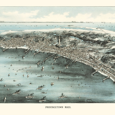 Provincetown, ma in 1910 - bird's eye view map, aerial map, panorama, vintage map, antique map, reproduction, giclée, framable map, fine art