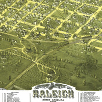 Raleigh, North Carolina in 1872 - Bird's Eye View, Aerial, Panorama, Vintage, Antique, Reproduction, Giclée, Framable, Fine Art, Wall art - Thumbnail 1