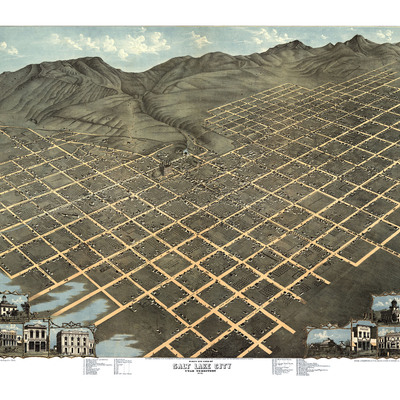 Salt lake city, utah in 1870 - bird's eye view map, aerial, panorama, vintage, antique, reproduction, giclée, framable, fine art, wall art - Thumbnail 3