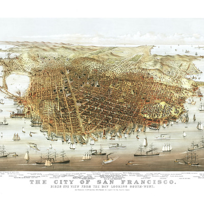 San francisco, california in 1878- bird's eye view, aerial, panorama, vintage, antique map, reproduction, fine art, wall map, history - Thumbnail 3