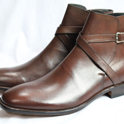 Crafted leather classic bespoke shoes brown leather buckle strap jodhpur boot