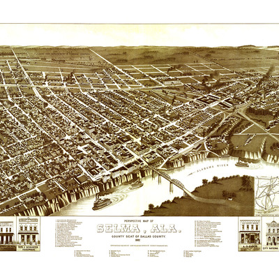 Selma, al in 1887 - bird's eye view map, aerial map, panorama, vintage map, antique map, reproduction, giclée, framable, fine art, history
