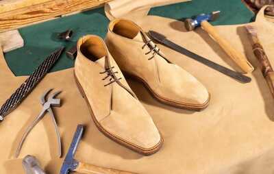 Handmade Men's Beige Chukka Lace Up Dress Formal Shoes