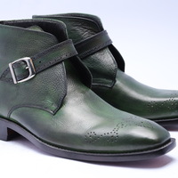 Crafted Leather Men's Genuine Green Leather Chukka Boots - Thumbnail 3