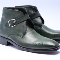 Crafted Leather Men's Genuine Green Leather Chukka Boots - Thumbnail 2