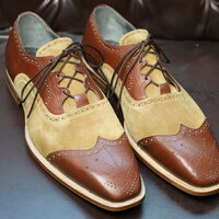 Crafted Leather Handmade Men Brown Suede Ghillie Lacing Classic Wingtip Oxford Dress Shoes - Thumbnail 1