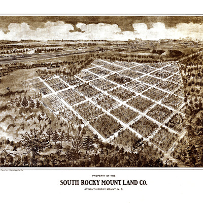 South rocky mount, north carolina in 1900 - bird's eye view, aerial, panorama, vintage, antique, giclée, framable, fine art, wall art