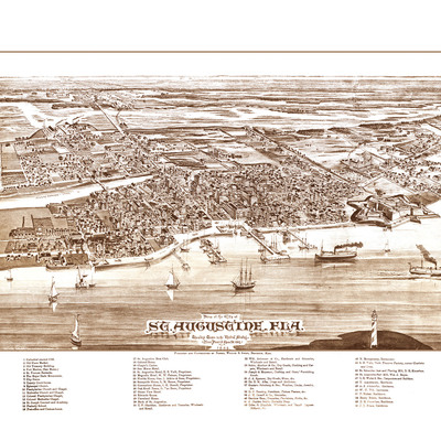St. augustine, florida in 1885 - bird's eye view map, aerial, panorama, vintage, antique, reproduction, giclée, fine art, wall art, history - Thumbnail 2