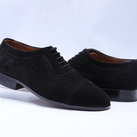 Crafted Leather Classic Black Suede Leather Oxford Dress Shoes - Thumbnail 1
