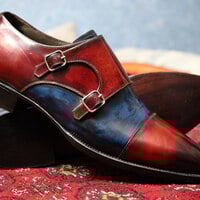 Crafted Leather Classic Handmade Bordeaux  and Blue  Monk Strap Dress Shoes - Thumbnail 1