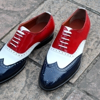 Crafted Leather Elegant and Classic Tri Tone Leather Wingtip Oxford Lace up Dress Shoes - Thumbnail 1