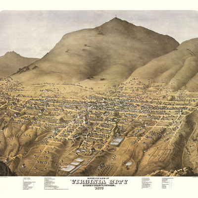Virginia city, nevada in 1875 - bird's eye view map, aerial, panorama, vintage, antique, reproduction, giclée, framable, fine art - Thumbnail 5