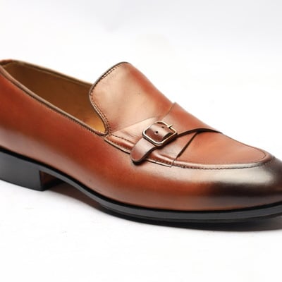 Crafted leather classic brown monk strap loafers dress shoes  - Thumbnail 4