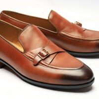 Crafted Leather Classic Brown Monk Strap Loafers Dress Shoes  - Thumbnail 3
