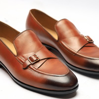 Crafted Leather Classic Brown Monk Strap Loafers Dress Shoes  - Thumbnail 5