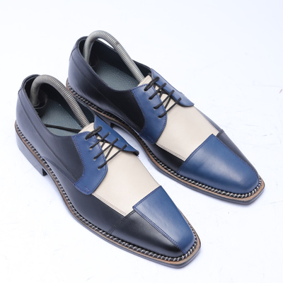 Crafted leather classic tri tone leather oxford lace up dress shoes for men - Thumbnail 4