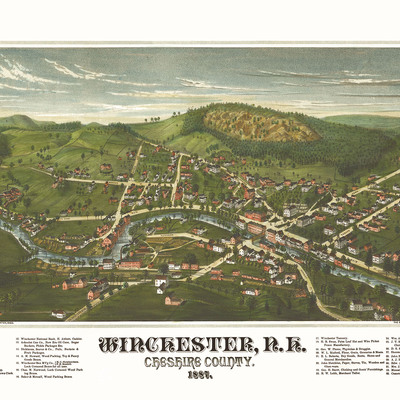 Winchester, nh in 1887 - bird's eye view map, aerial map, panorama, vintage map, antique map, reproduction, giclée, framable, fine art - Thumbnail 5