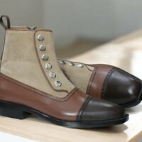 Ankle High Brown Button Boots, Handmade Leather Suede Boots - Thumbnail 1