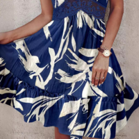 Sling Lace V-Neck Splicing Printed Dress - Thumbnail 2