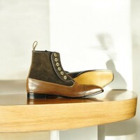 Ankle High Men's Brown Button Leather Suede Boot - Thumbnail 2