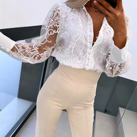 Temperament Pearl Long Sleeve Lace Shirt - Thumbnail 2