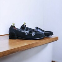 Black Double Loafer Suede Leather Shoes – Stylish Comfort - Thumbnail 1