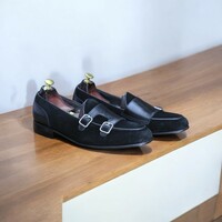 Black Double Loafer Suede Leather Shoes – Stylish Comfort - Thumbnail 2