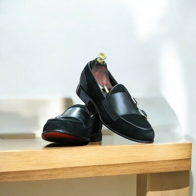 Black Double Loafer Suede Leather Shoes – Stylish Comfort