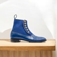 Blue Men's Leather Suede Button Boot - Thumbnail 3