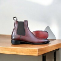Burgundy Chelsea Boots – Handcrafted Leather Elegance, - Thumbnail 1