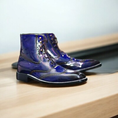 Handmade burgundy patent leather boot –stylish 