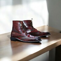 Handmade Burgundy Patent Leather Boot –Stylish  - Thumbnail 2