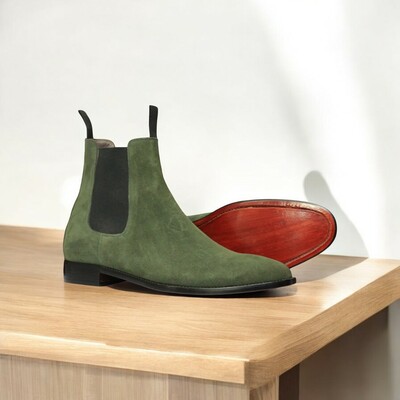 Green suede chelsea boots – handmade elegance 