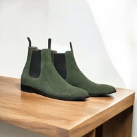 Green Suede Chelsea Boots – Handmade Elegance  - Thumbnail 2