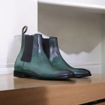 Handcrafted green chelsea boots –elegance leather boots.