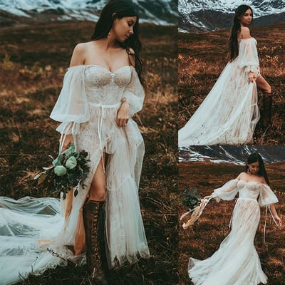 Boho wedding dresses bridal gown with sleeves - Thumbnail 1