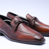 Crafted Leather Brown Classic Tassel Loafers Dress Shoes  - Thumbnail 1