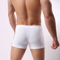 Men's sexy underwear low-rise causal pouch boxer shorts sleep bottoms loungewear White BR1164 - Thumbnail 2