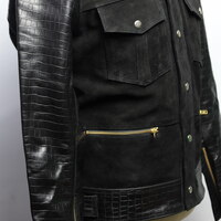 Crafted Leather Handmade Classic Brown Suede Crocodile/Alligator Leather Motorcycle Jacket - Thumbnail 2