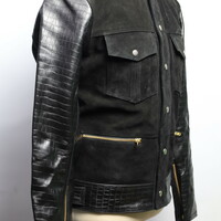 Crafted Leather Handmade Classic Brown Suede Crocodile/Alligator Leather Motorcycle Jacket - Thumbnail 3