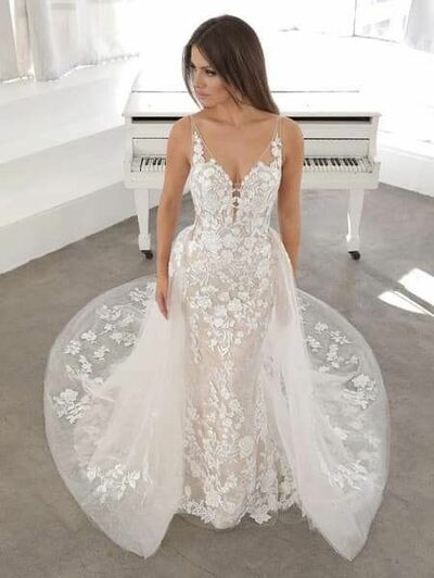 Elegant Mermaid Tulle Lace Appliques Sleeveless Wedding Dress Bridal Gown