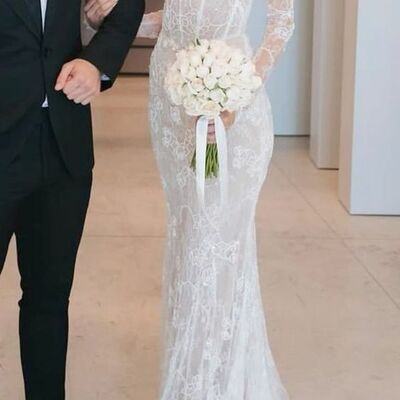Elegant mermaid lace sleeveless wedding dress bridal gown