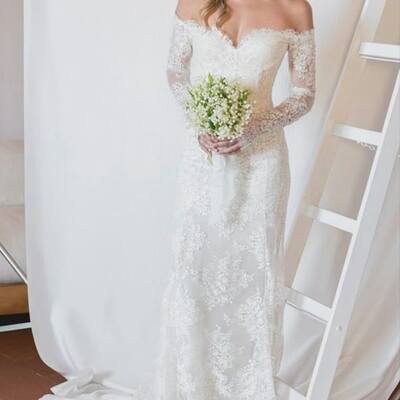 Elegant mermaid lace sleeveless wedding dress bridal gown