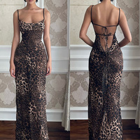 Leopard Printed Strappy Backless Long Bodycon Party Dress - Thumbnail 4