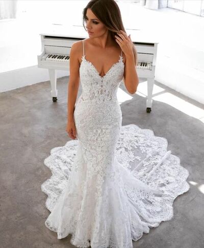Elegant Mermaid Lace Sleeveless Wedding Dress Bridal Gown