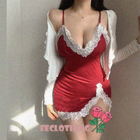 Sexy Deep V Lace Stitching Slit Irregular Sling Dress - Thumbnail 1