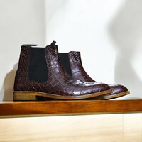 Handmade Genuine Cow-Hide Alligator Textured Leather Boots For Men, Chelsea Exotic  - Thumbnail 1