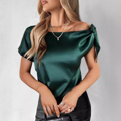 Solid color green elegant shirt tops